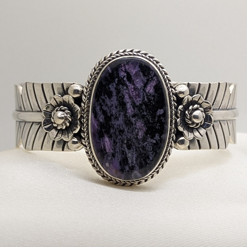 Southwestern Signed Sterling Silver Purple Charlotte Cuff Bracelet